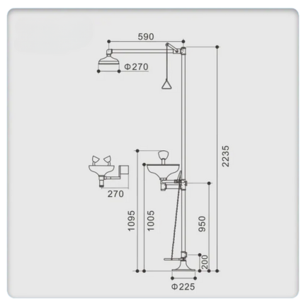 EMERGENCY EYE WASH SHOWER DOUBLE INLET