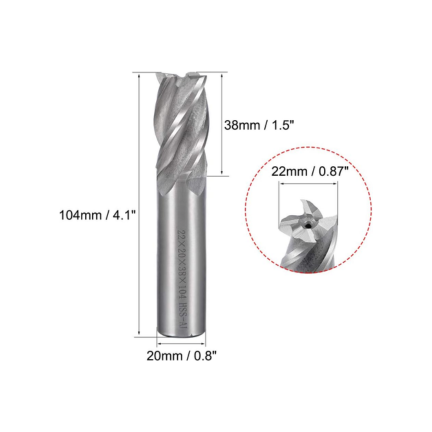 HSS ENDMILL, 4FLUTE  22x20x38x104